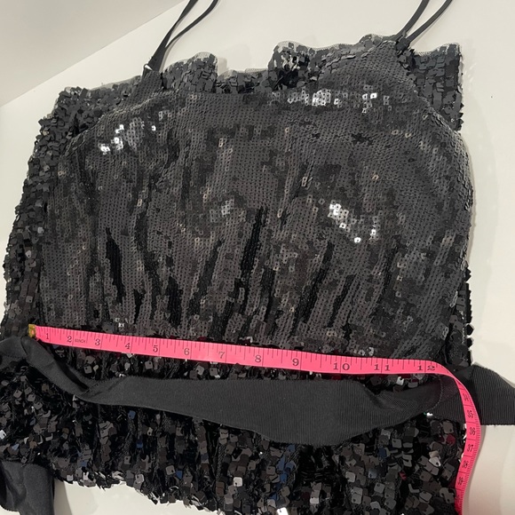 EXPRESS | BLACK SEQUIN MINI COCKTAIL DRESS WITH BLACK WAIST TIE | SIZE XS - Picture 4 of 9